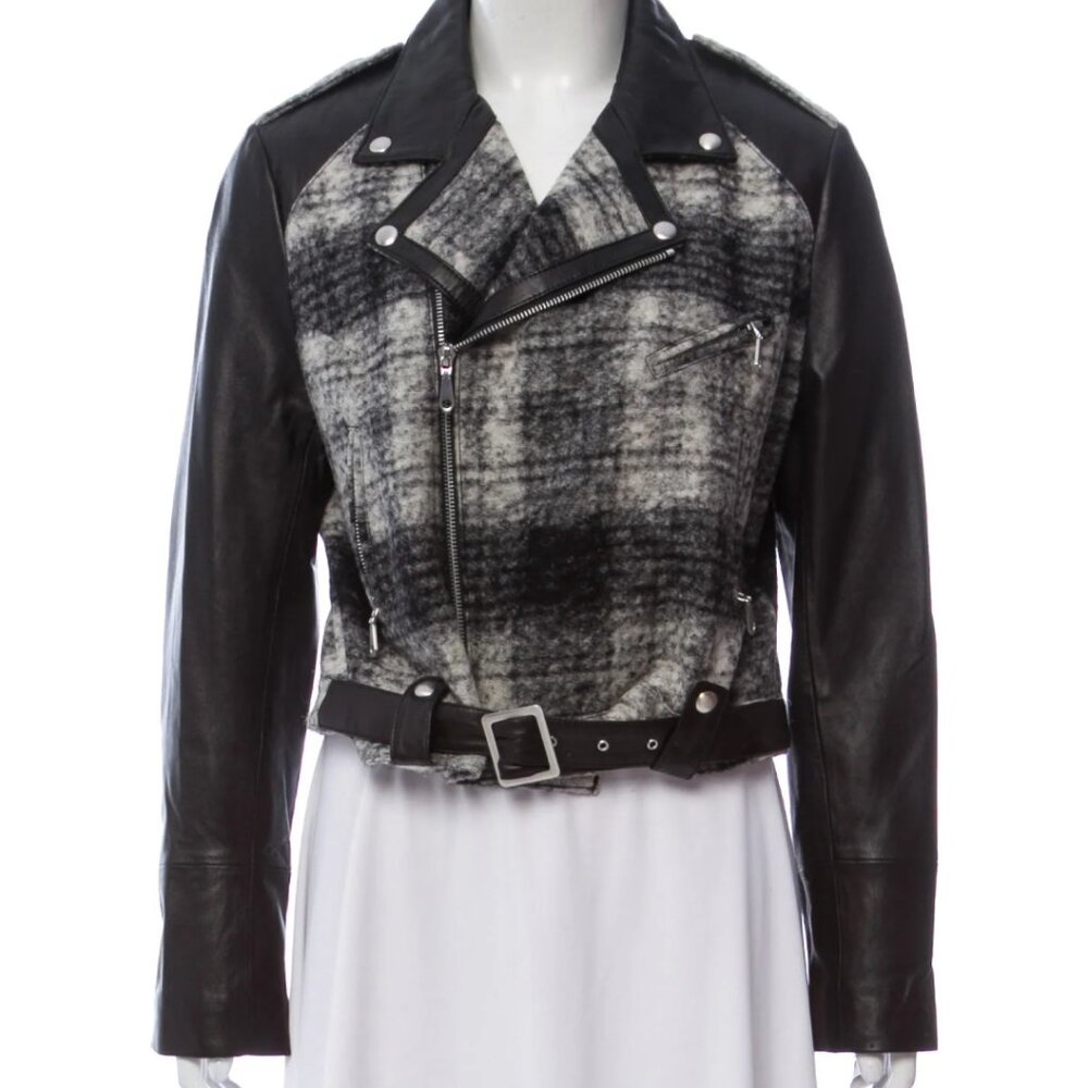Rebecca Minkoff Moto Jacket leather plaid wool